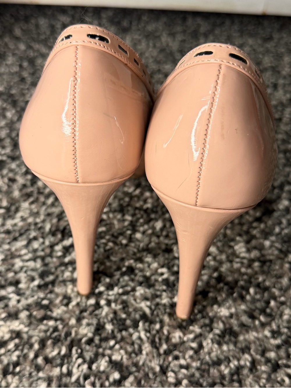 FIONI Clothing Peep-Toe Patent Pumps in Blush and Black Bow - Picture 8 of 9